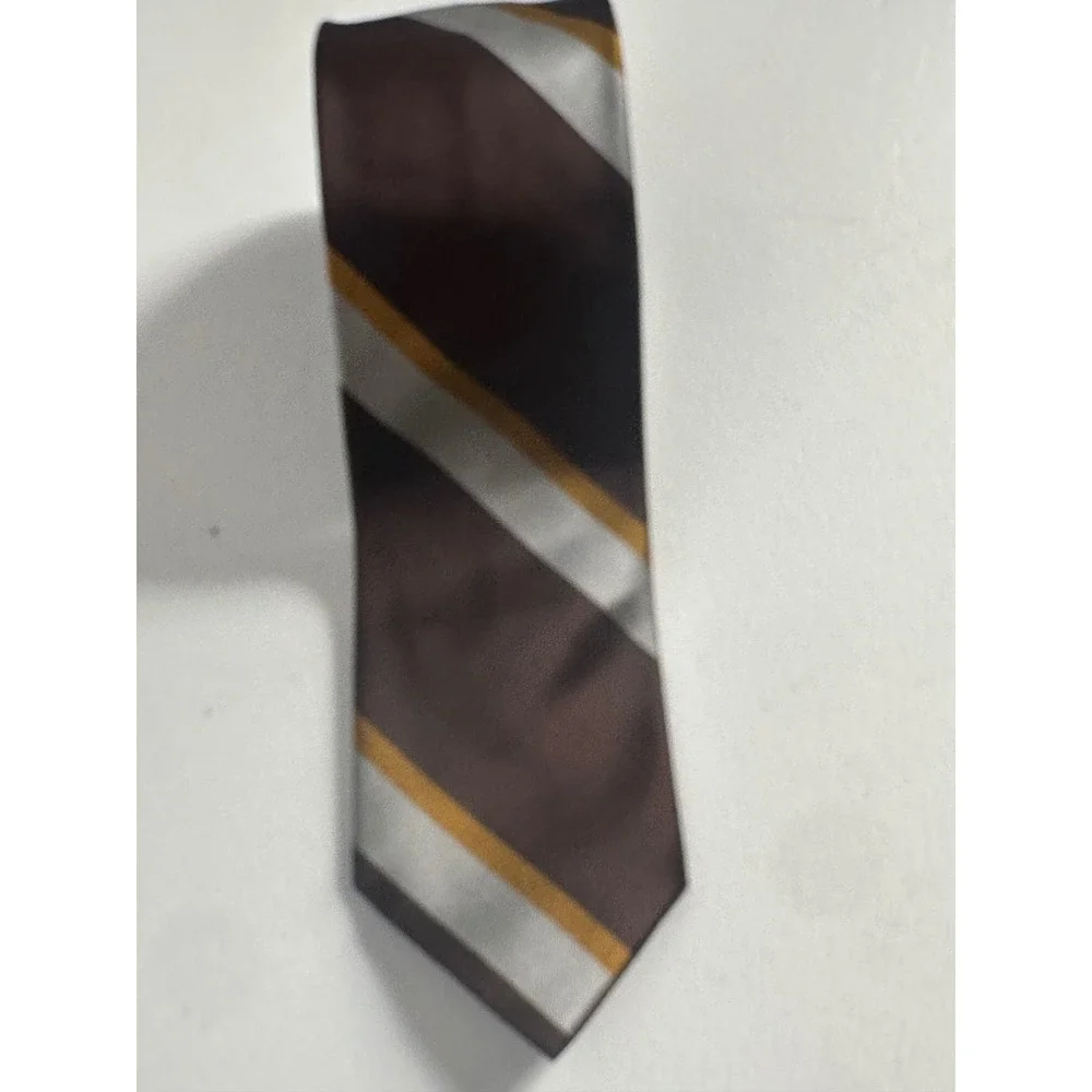 Vintage Wembley Wemlon Striped Tie Brown Gold Silver Diagonal Stripe Necktie